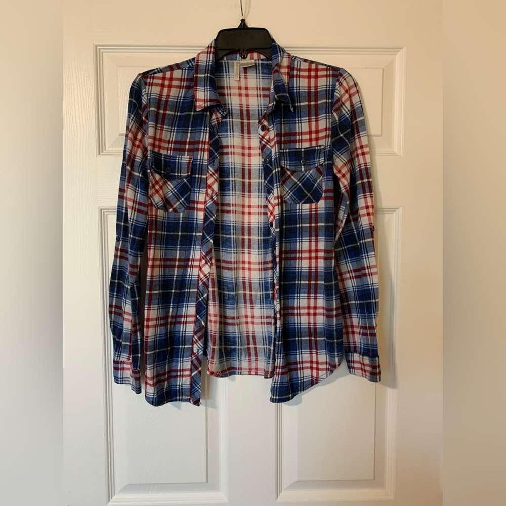 Passport Red White and Blue Plaid Button Down Shirt Size Small Coastal‎ Cowgirl